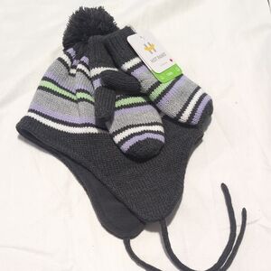 New Hot Paws Cozy Knit Hat & Mittens Set 4-6 Years *BINK